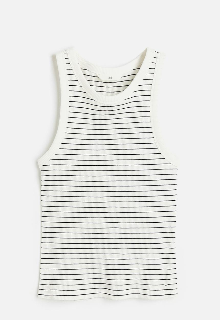 H&M - Ribbed vest top - white/striped
