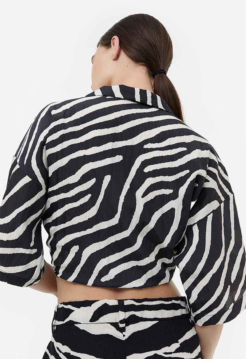 H&M - Tie-detail blouse - dark brown zebra print