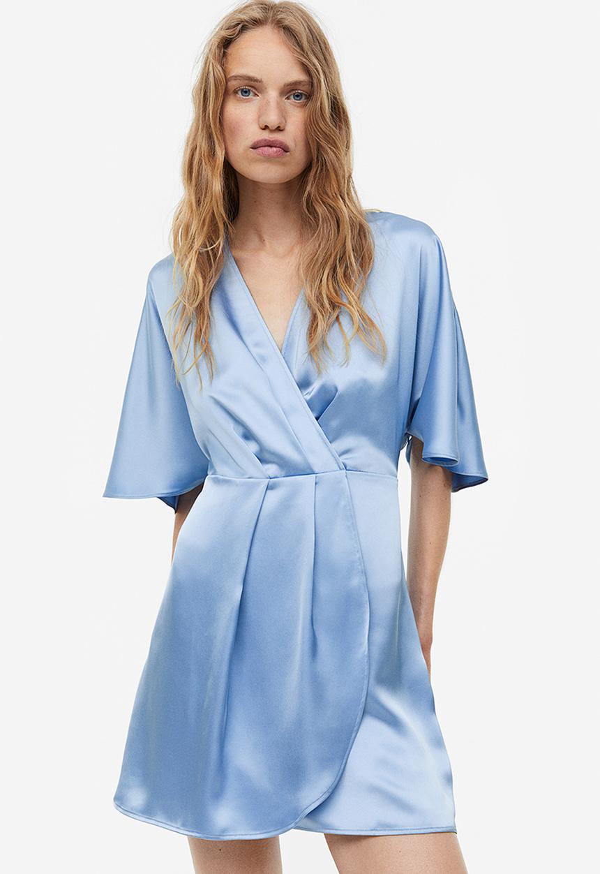 H&M - Satin wrap dress - light blue