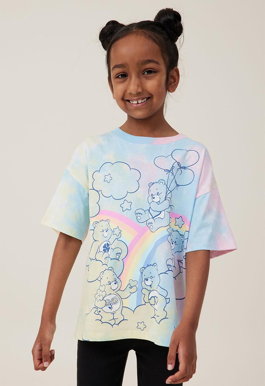 Cotton On - License drop shoulder short sleeve tee - lcn clc care bears/tie dye