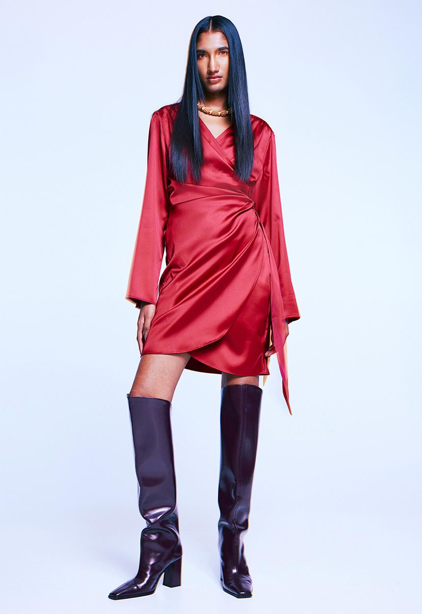 H&M - Satin wrap dress - dark red