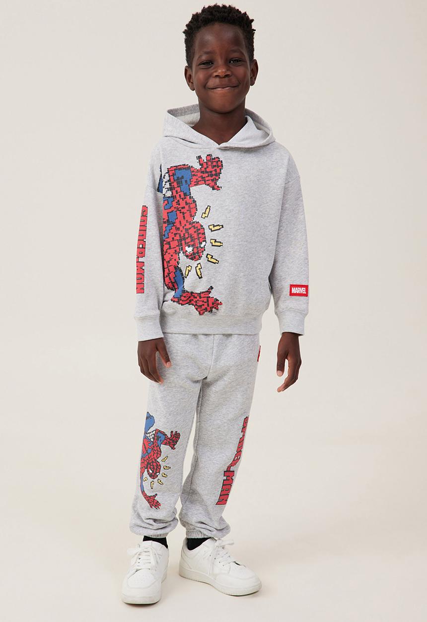Cotton On - License emerson hoodie - lcn mar fog grey marle/spiderman crawl