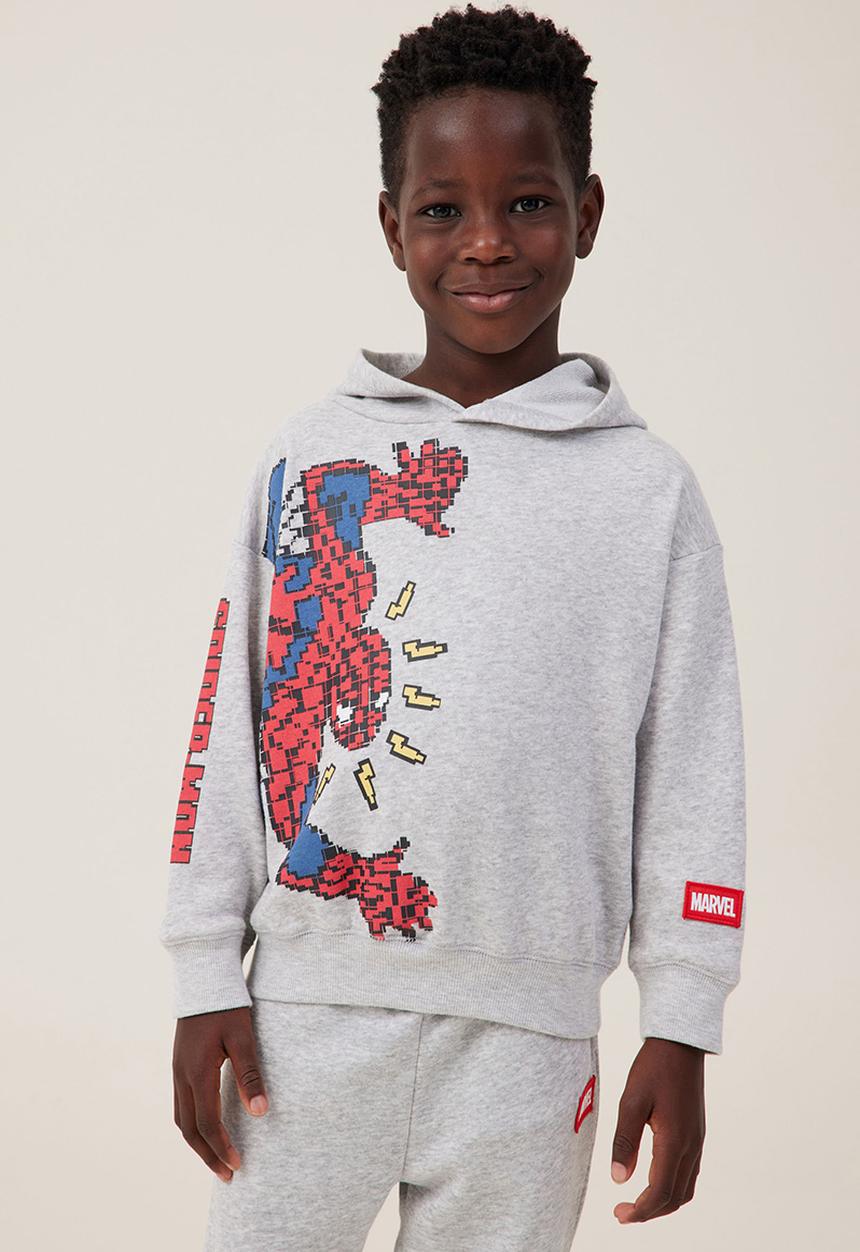 Cotton On - License emerson hoodie - lcn mar fog grey marle/spiderman crawl