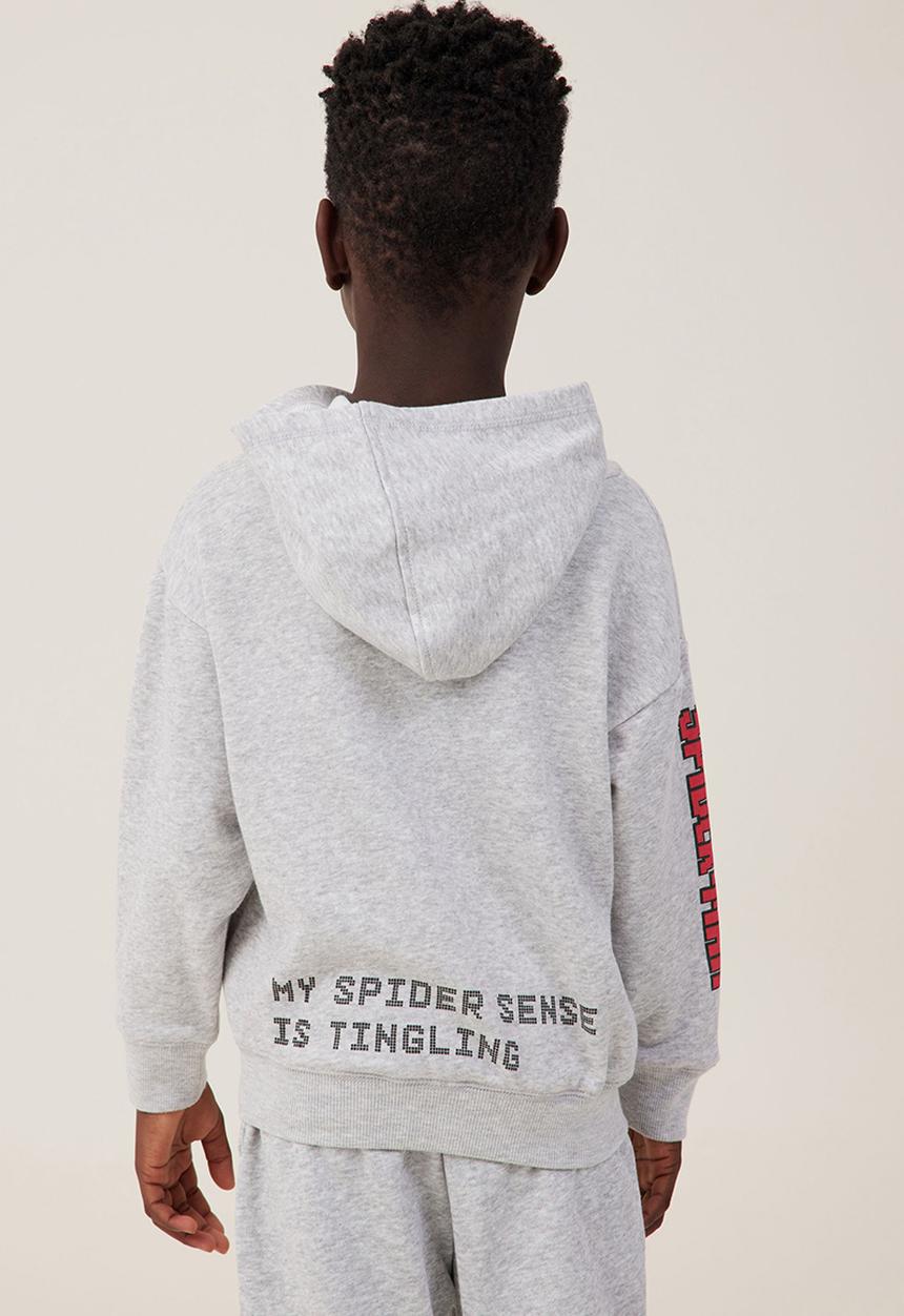 Cotton On - License emerson hoodie - lcn mar fog grey marle/spiderman crawl