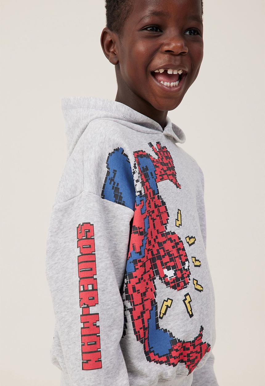 Cotton On - License emerson hoodie - lcn mar fog grey marle/spiderman crawl
