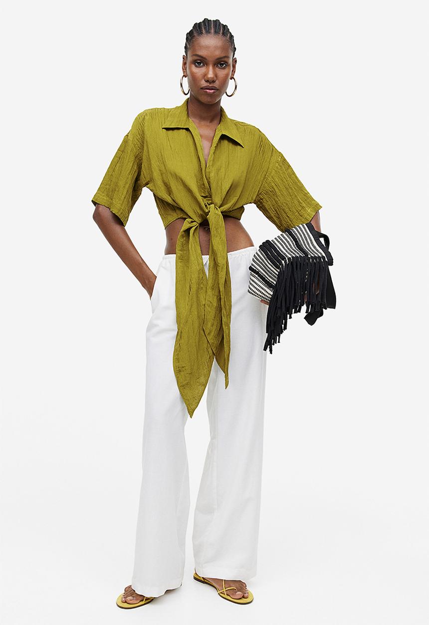 H&M - Tie-detail blouse - khaki green
