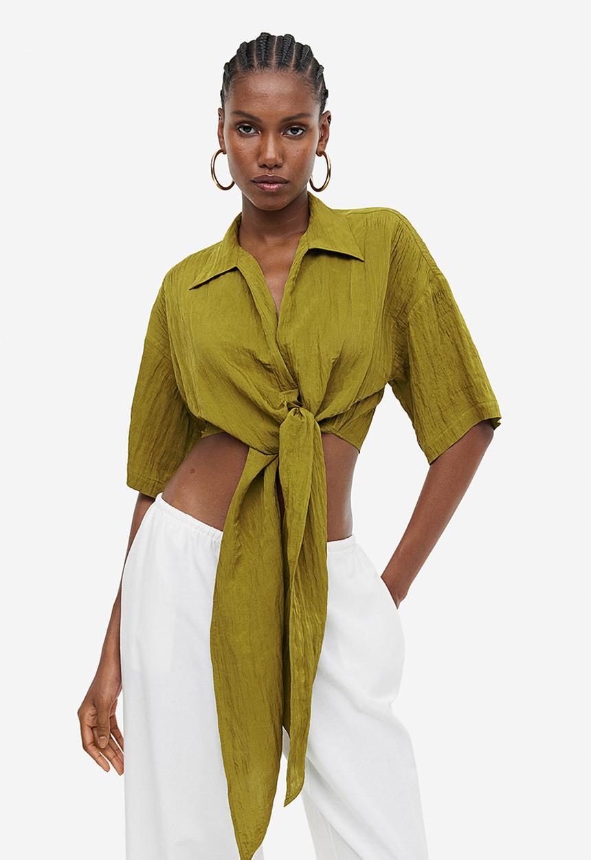 H&M - Tie-detail blouse - khaki green