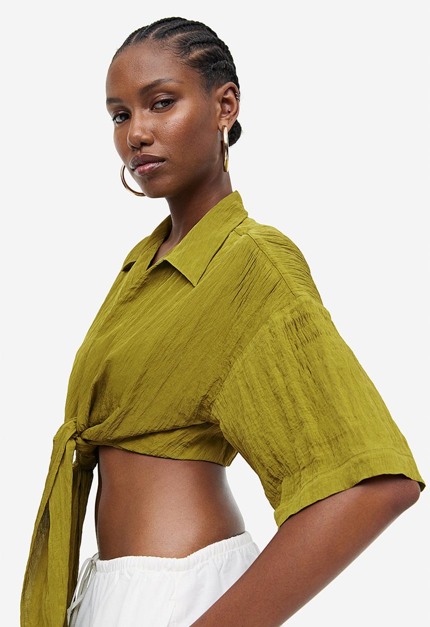 H&M - Tie-detail blouse - khaki green