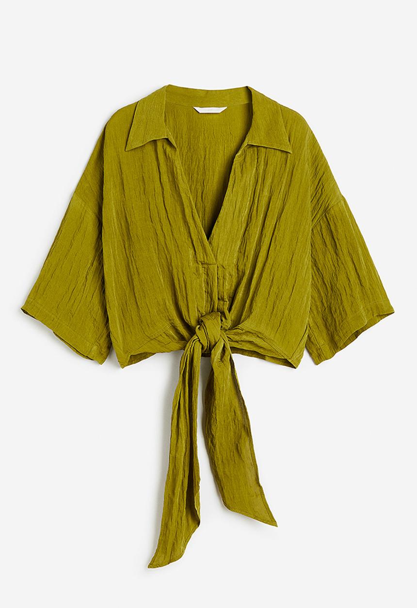 H&M - Tie-detail blouse - khaki green