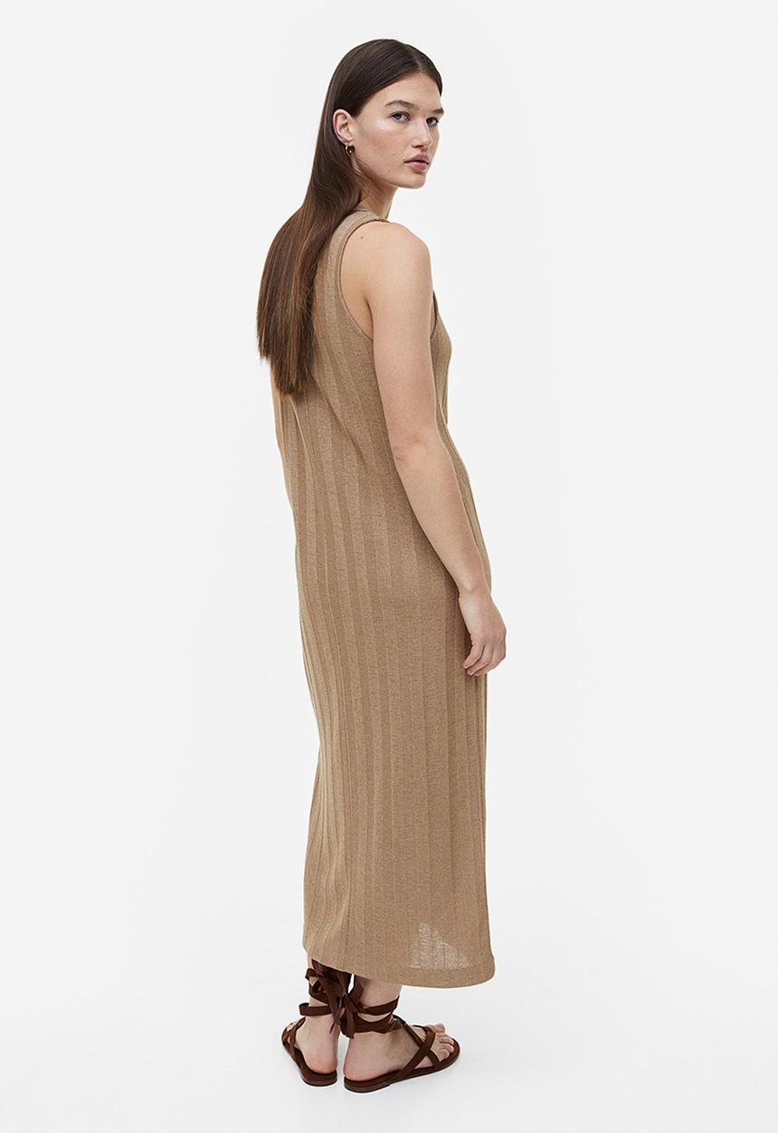 H&M - Rib-knit dress - dark beige 