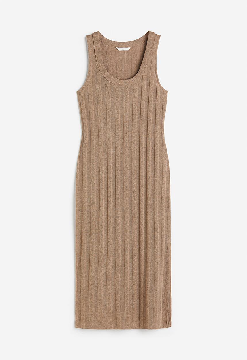 H&M - Rib-knit dress - dark beige 