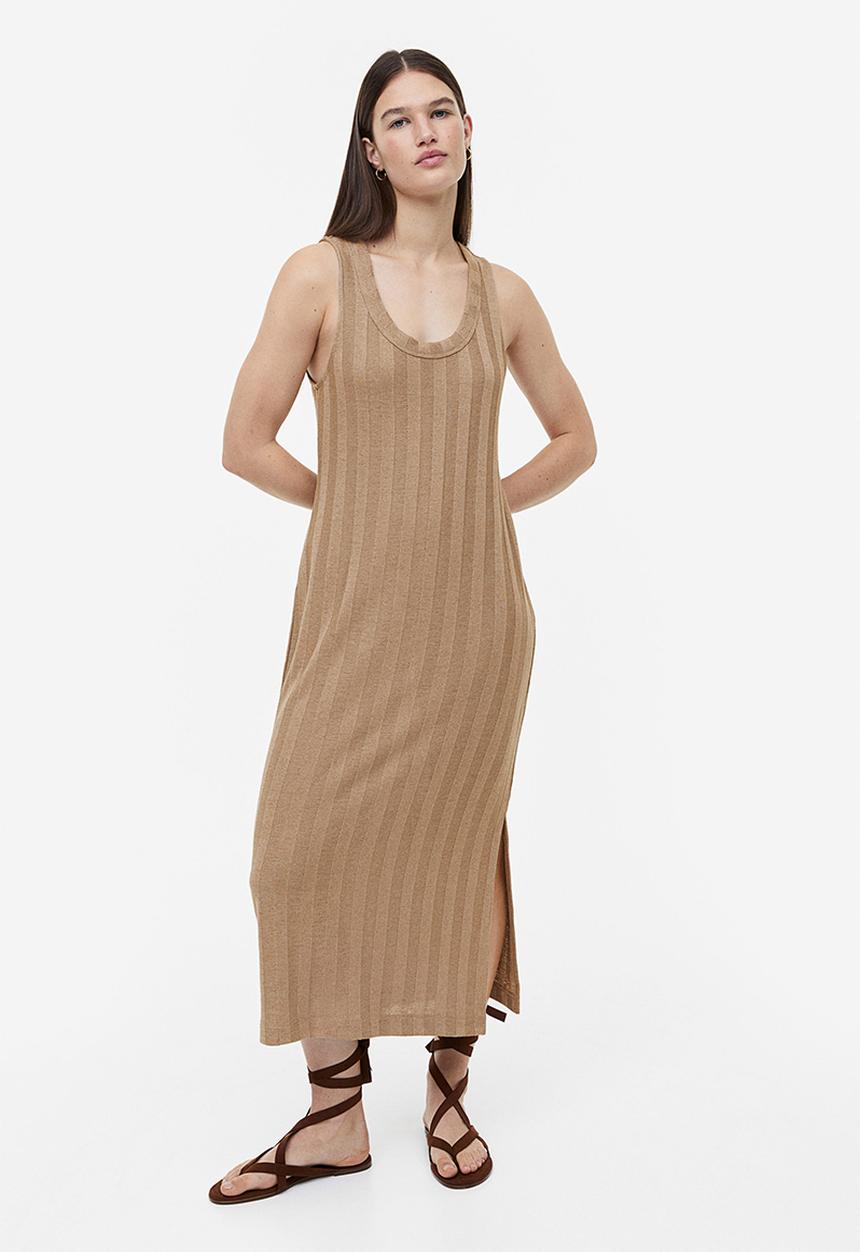 H&M - Rib-knit dress - dark beige 