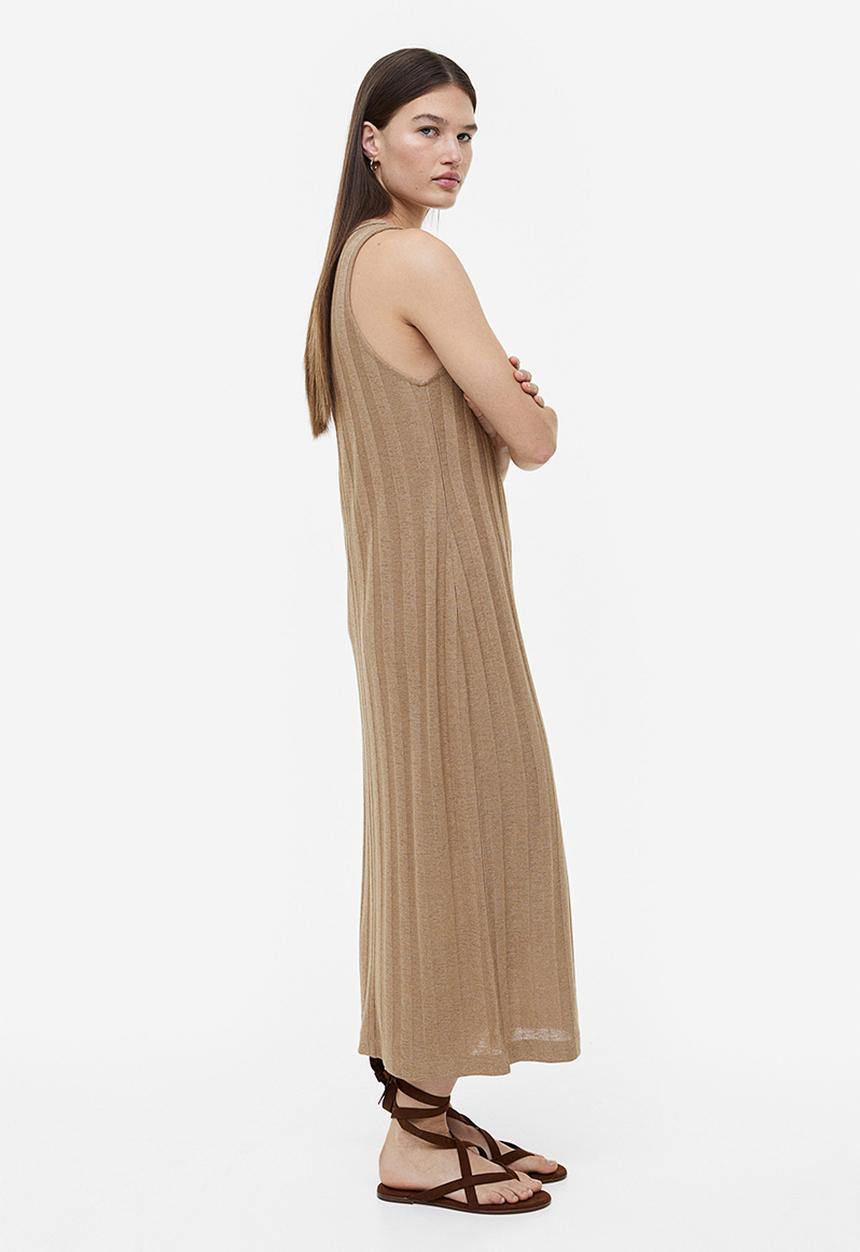H&M - Rib-knit dress - dark beige 