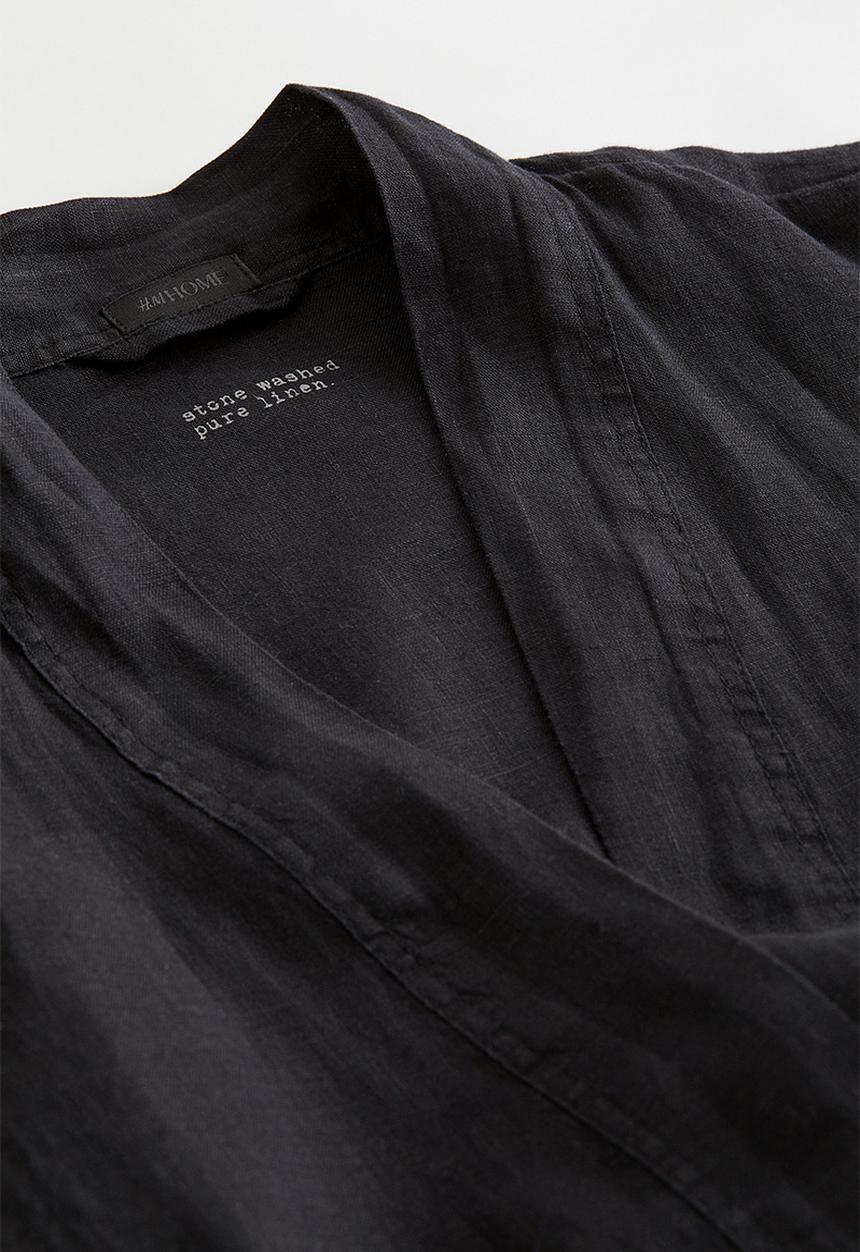 H&M - Washed linen dressing gown - black