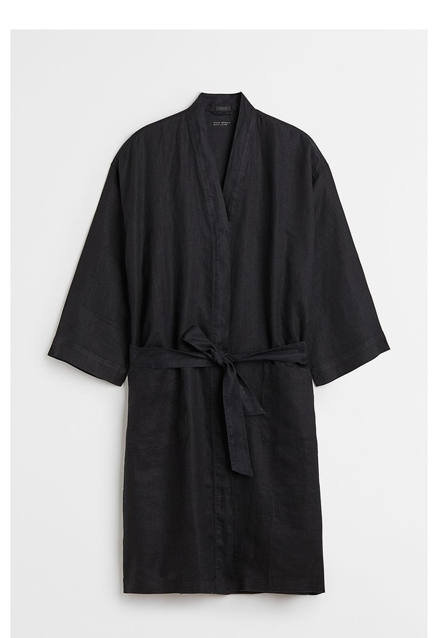 H&M - Washed linen dressing gown - black