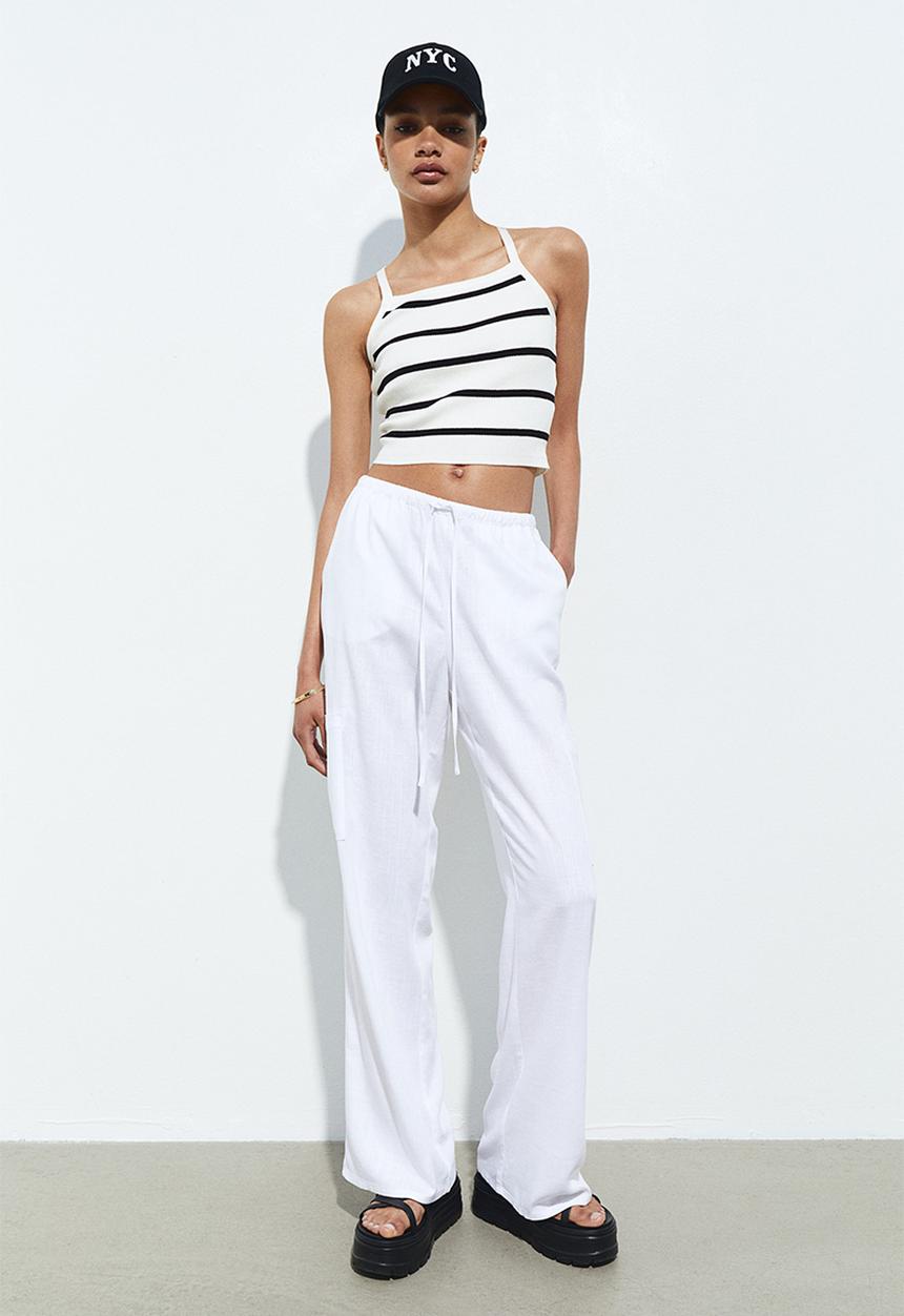 H&M - Wide linen-blend trousers - white