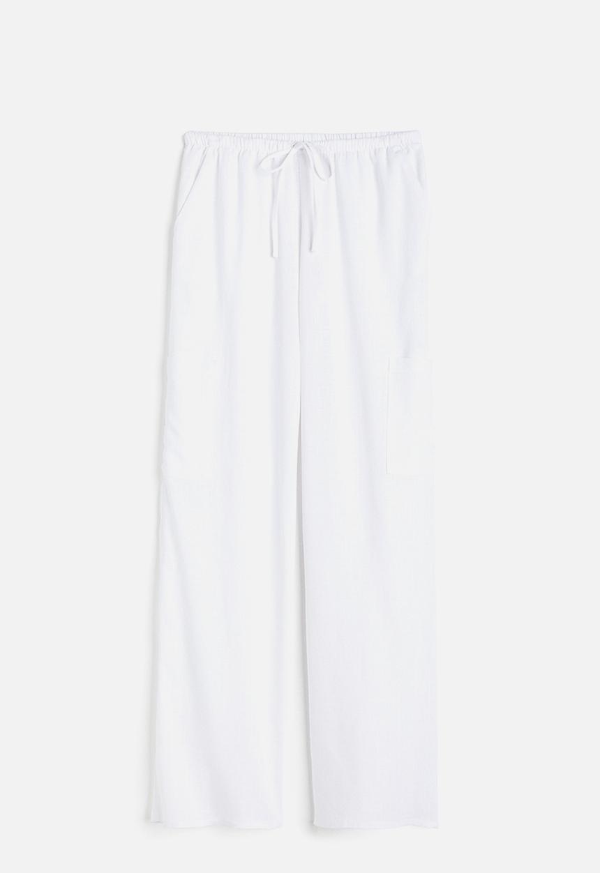 H&M - Wide linen-blend trousers - white