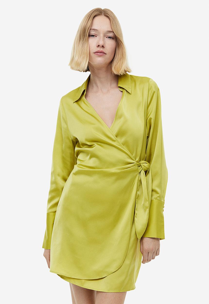 H&M - Satin wrap dress - yellow-green