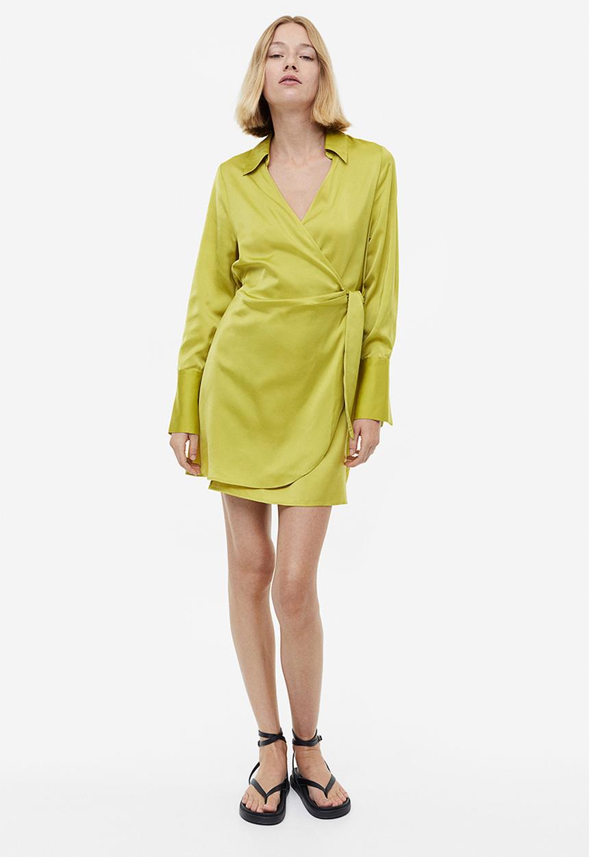 H&M - Satin wrap dress - yellow-green