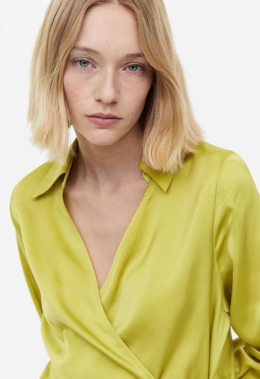 H&M - Satin wrap dress - yellow-green