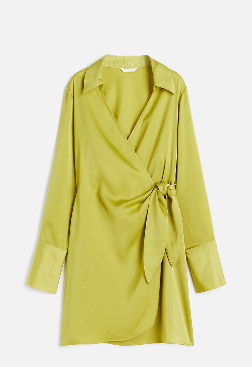 H&M - Satin wrap dress - yellow-green
