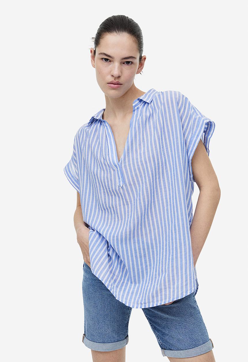 H&M - V-neck cotton blouse - blue