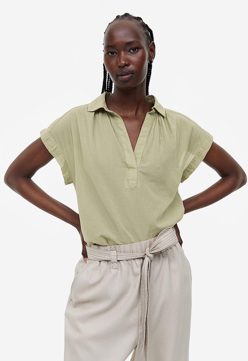 H&M - V-neck cotton blouse - green
