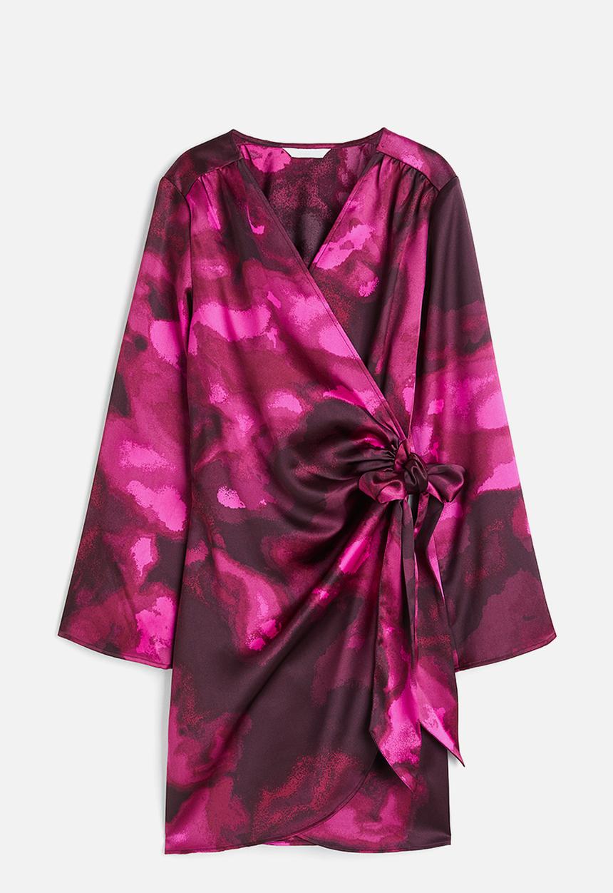 H&M - Satin wrap dress - dark pink patterned