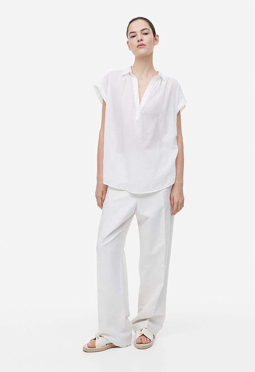 H&M - V-neck cotton blouse - white