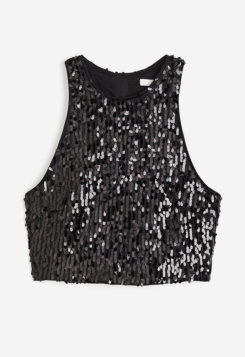 H&M - Sequined cropped top - black sequins