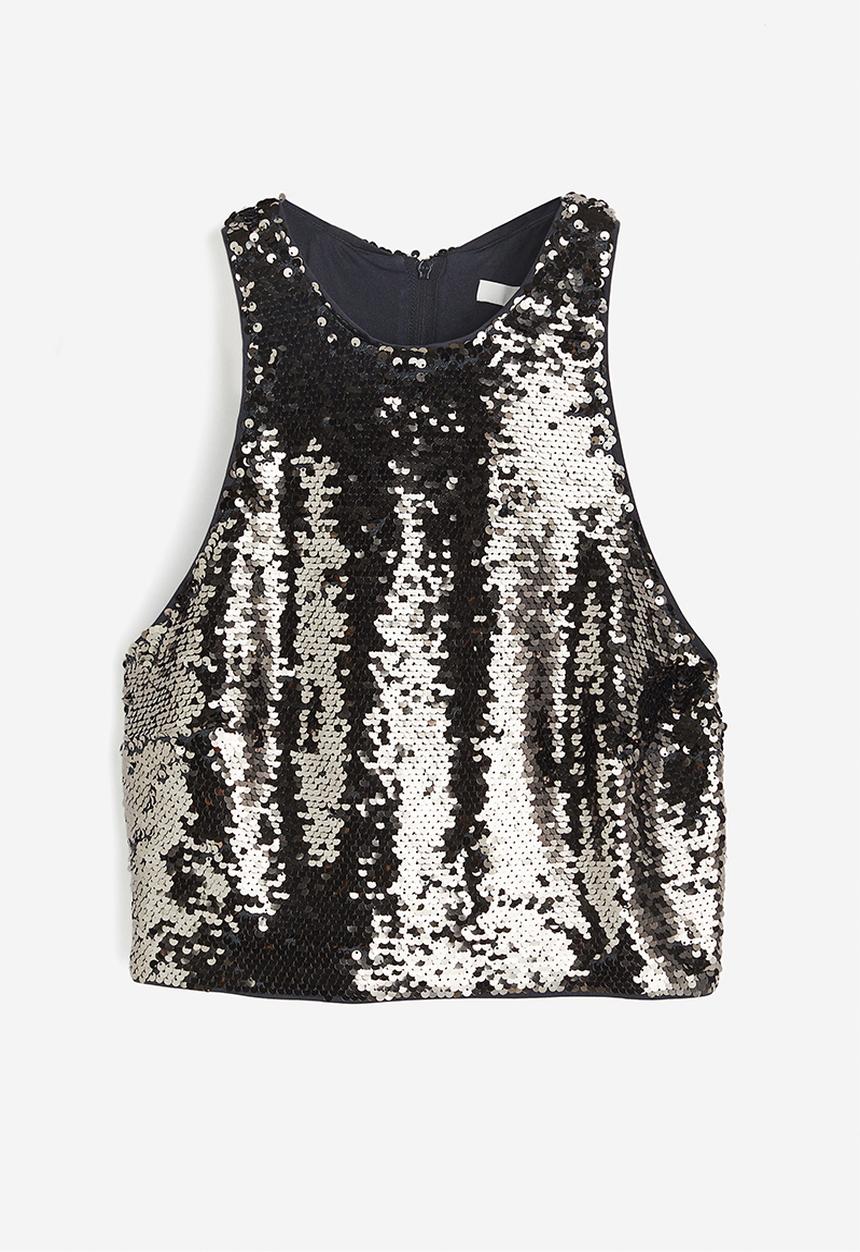 H&M - Sequined cropped top - dark grey