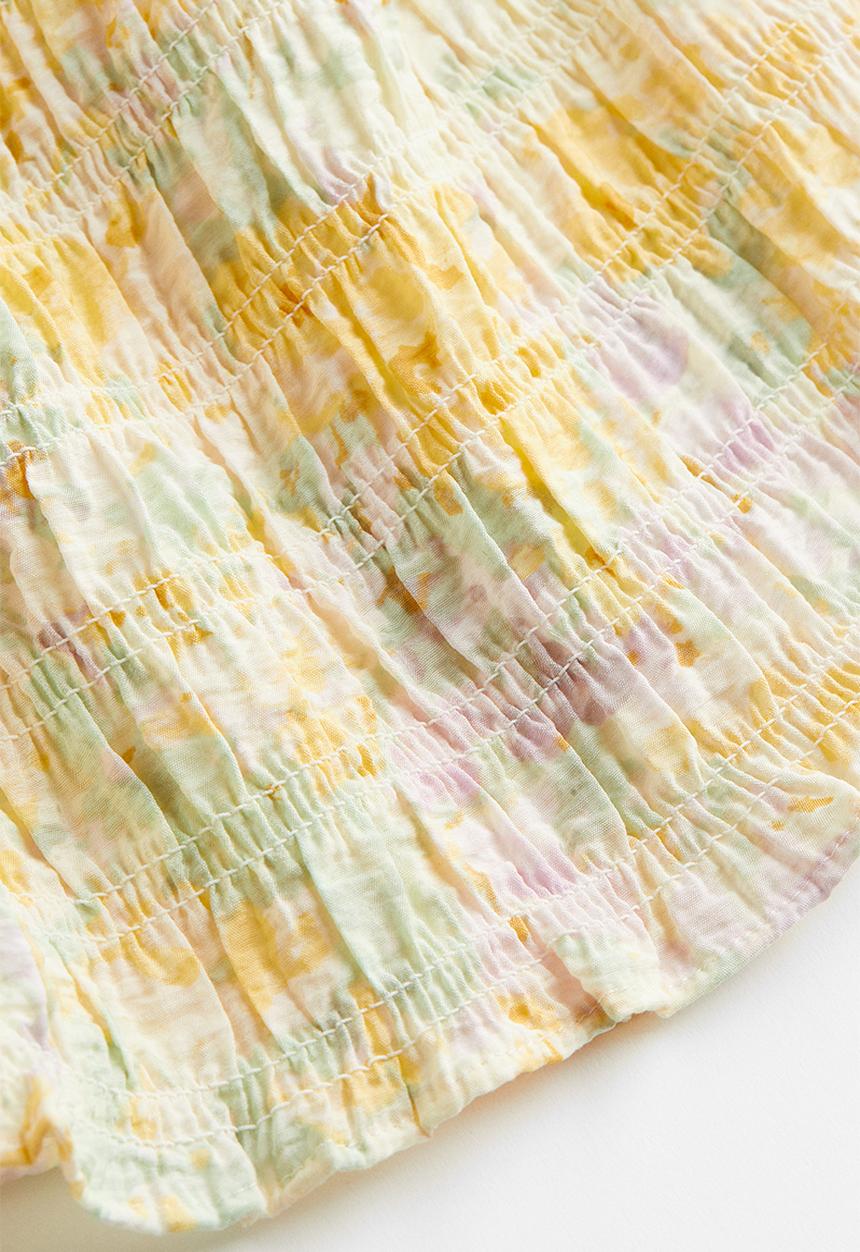 H&M - Smocked off-the-shoulder top - light yellow/floral