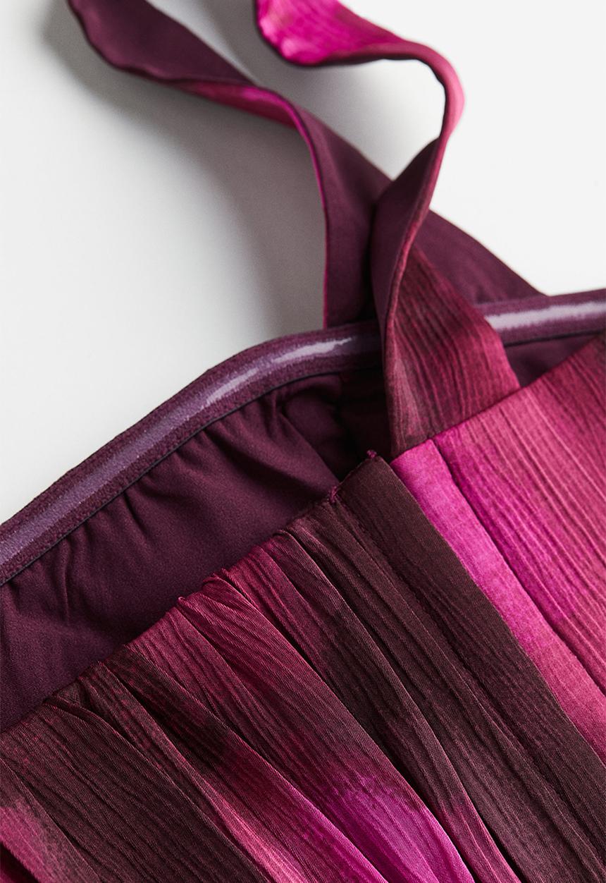 H&M - Square-neck crop top - dark pink/patterned