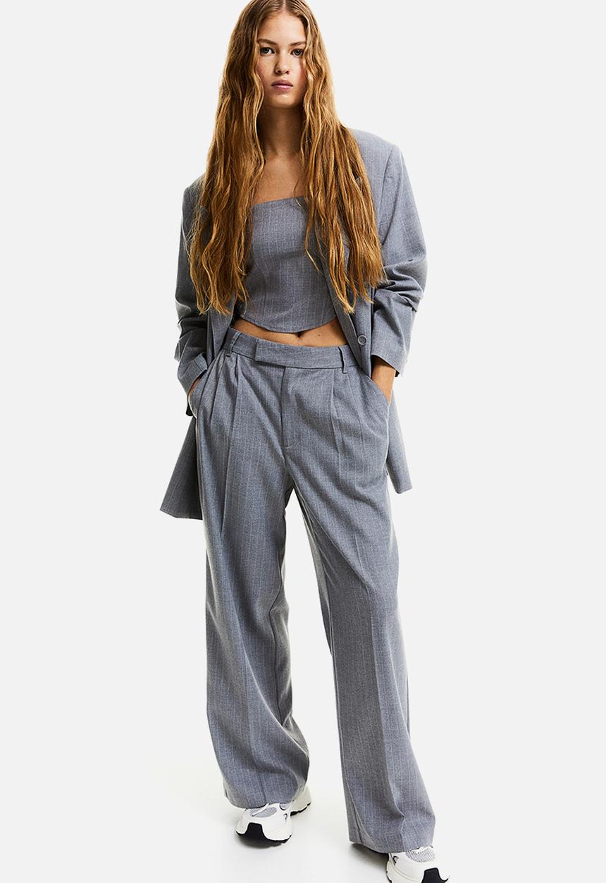 H&M - Tailored trousers - light grey marl/pinstriped