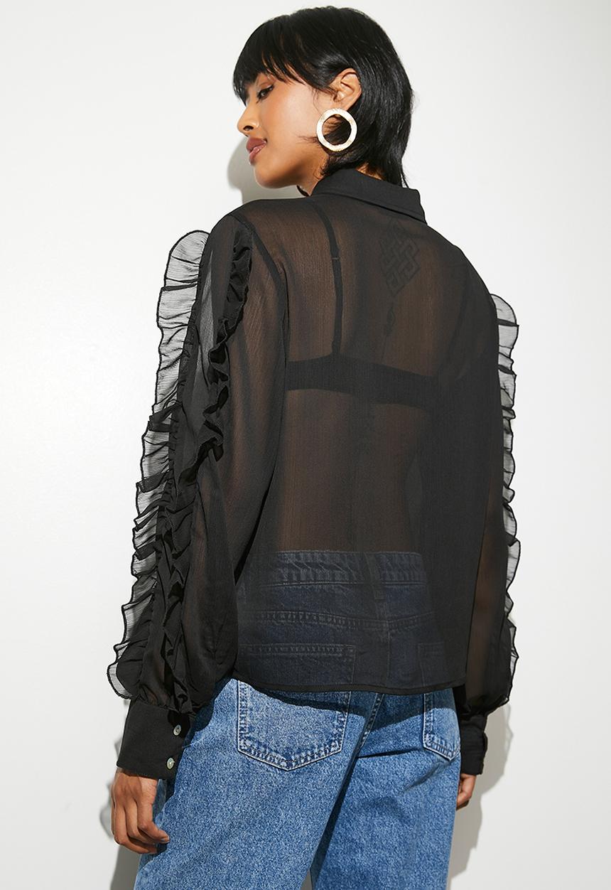 VELVET - Sheer ruffle shirt - black