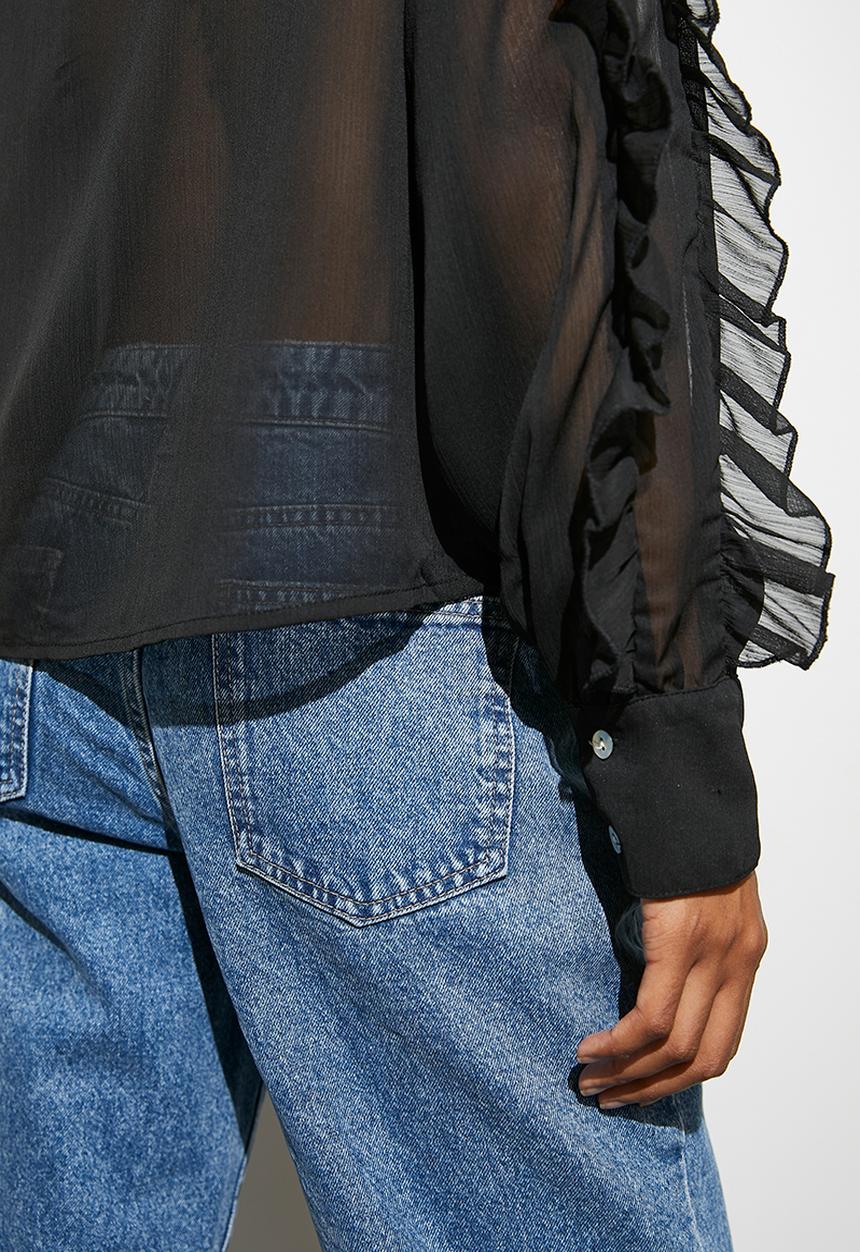 Sheer ruffle shirt - black