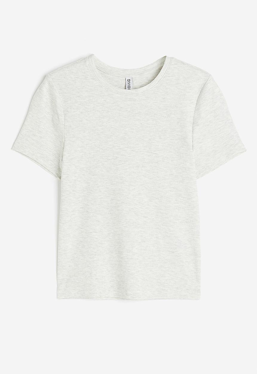H&M - Ribbed T-shirt - light grey marl