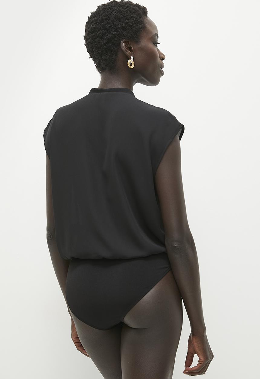 edit - Sleeveless wrap bodysuit - black