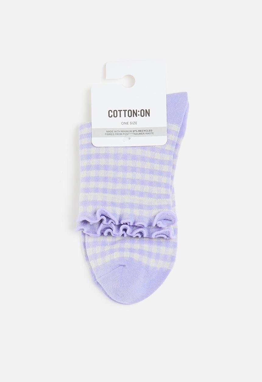 Rubi - Check Frill Quarter Crew Sock - Lilac