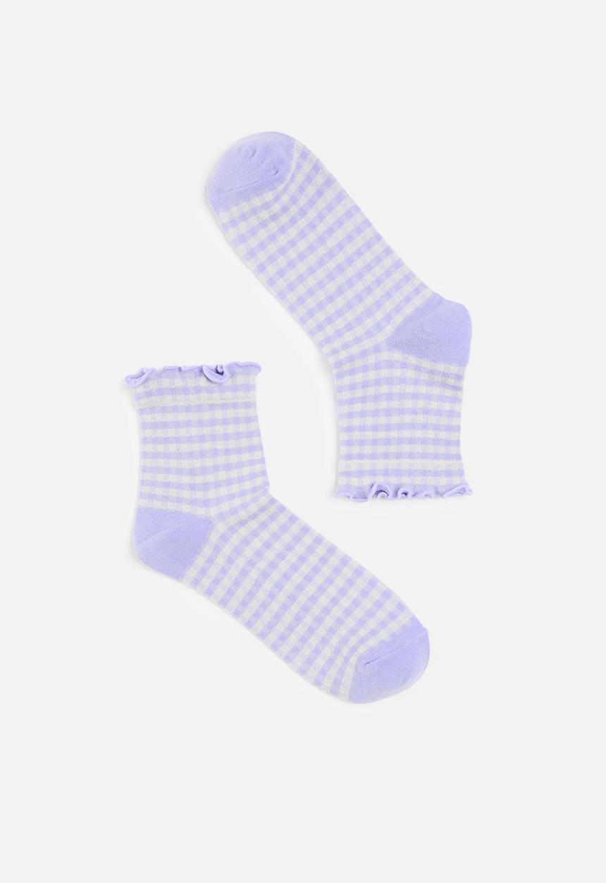 Rubi - Check Frill Quarter Crew Sock - Lilac