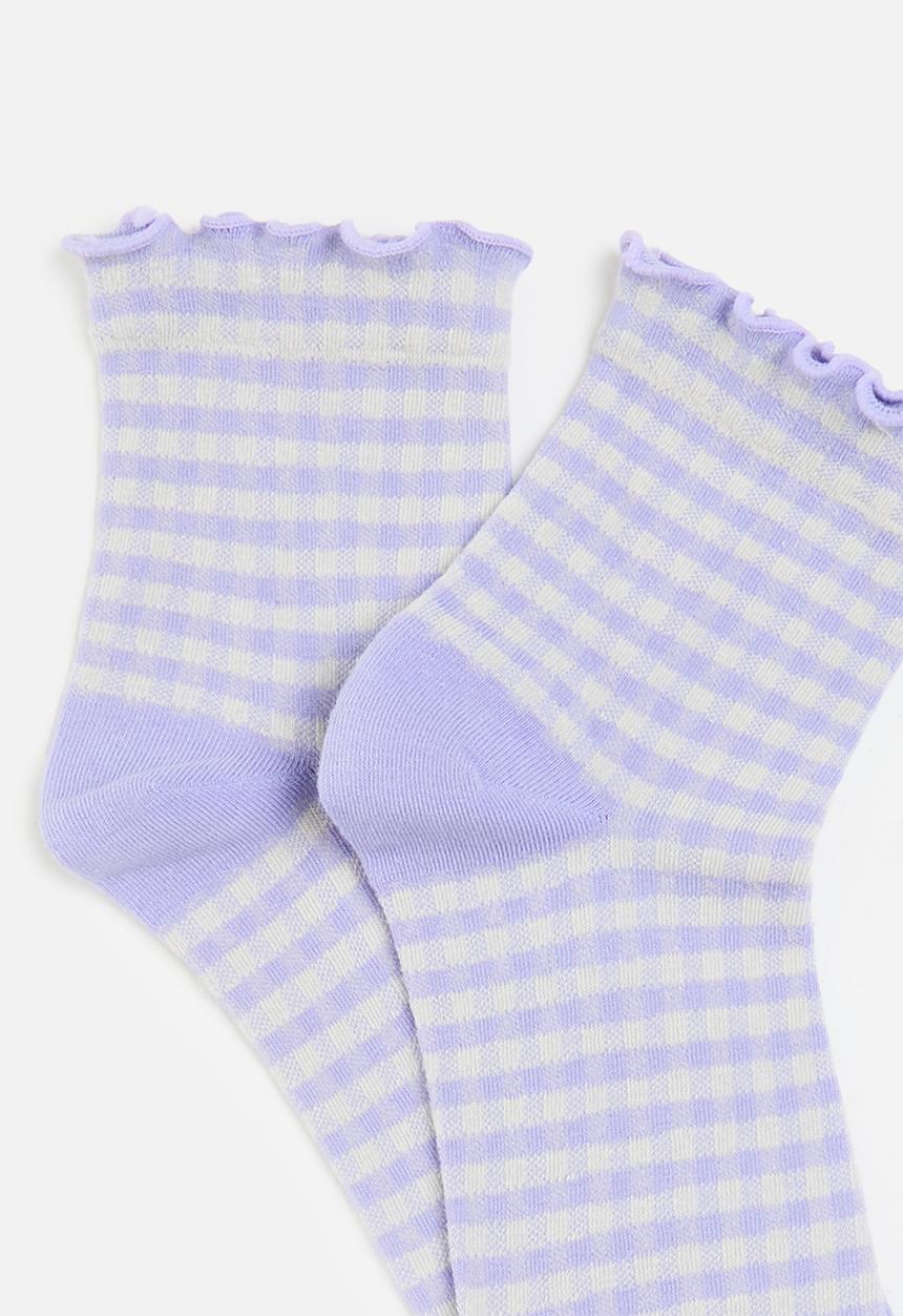Rubi - Check Frill Quarter Crew Sock - Lilac