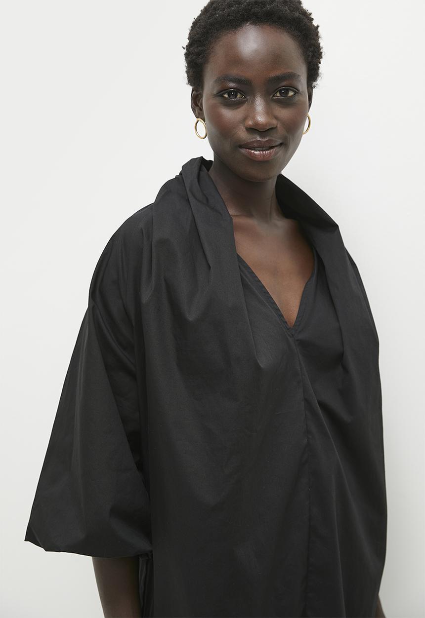 edit - Volume sleeve kaftan midi dress - black