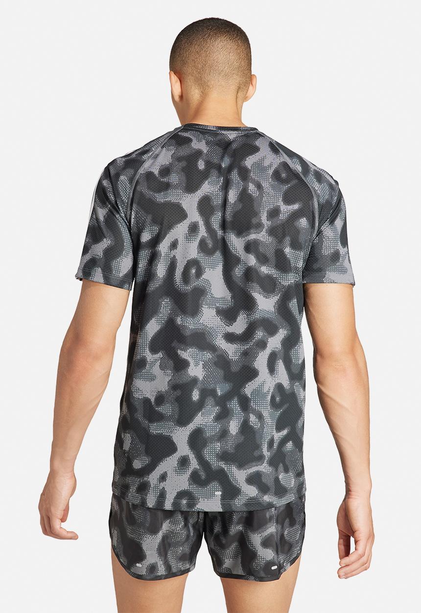 adidas Performance - Own the Run 3-Stripes allover print s/s tee - mid-grey