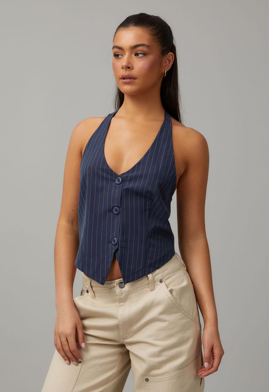 Factorie - Woven Halter Vest - Pinstripe