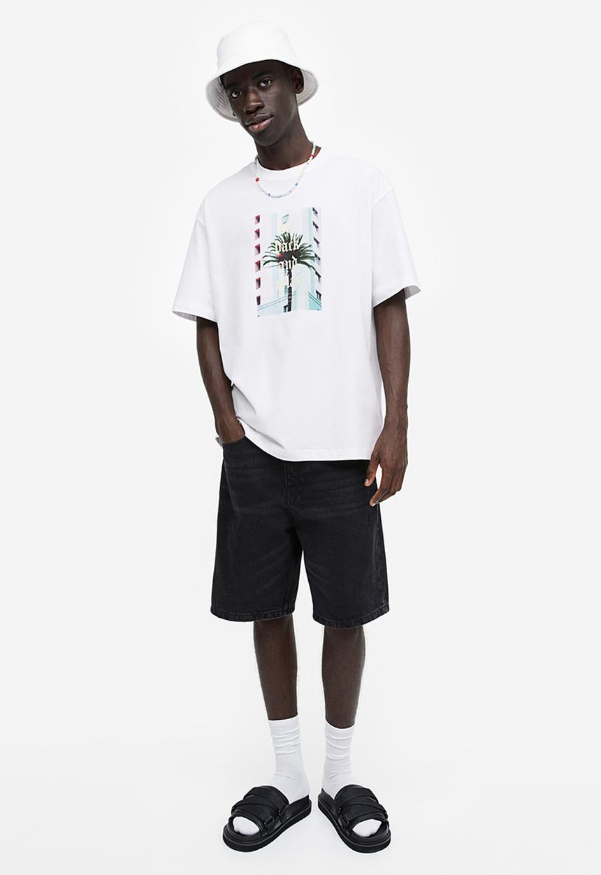 H&M - Relaxed fit printed T-shirt - white sit back and relax