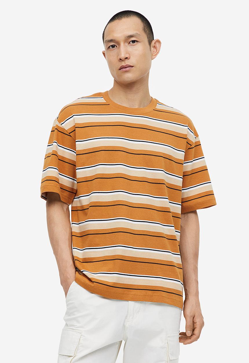 H&M - Relaxed fit cotton T-shirt - dark beige striped