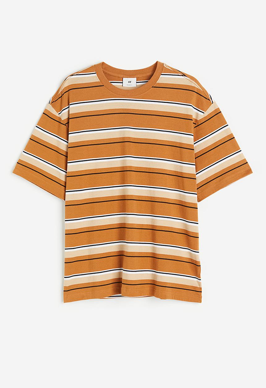 H&M - Relaxed fit cotton T-shirt - dark beige striped