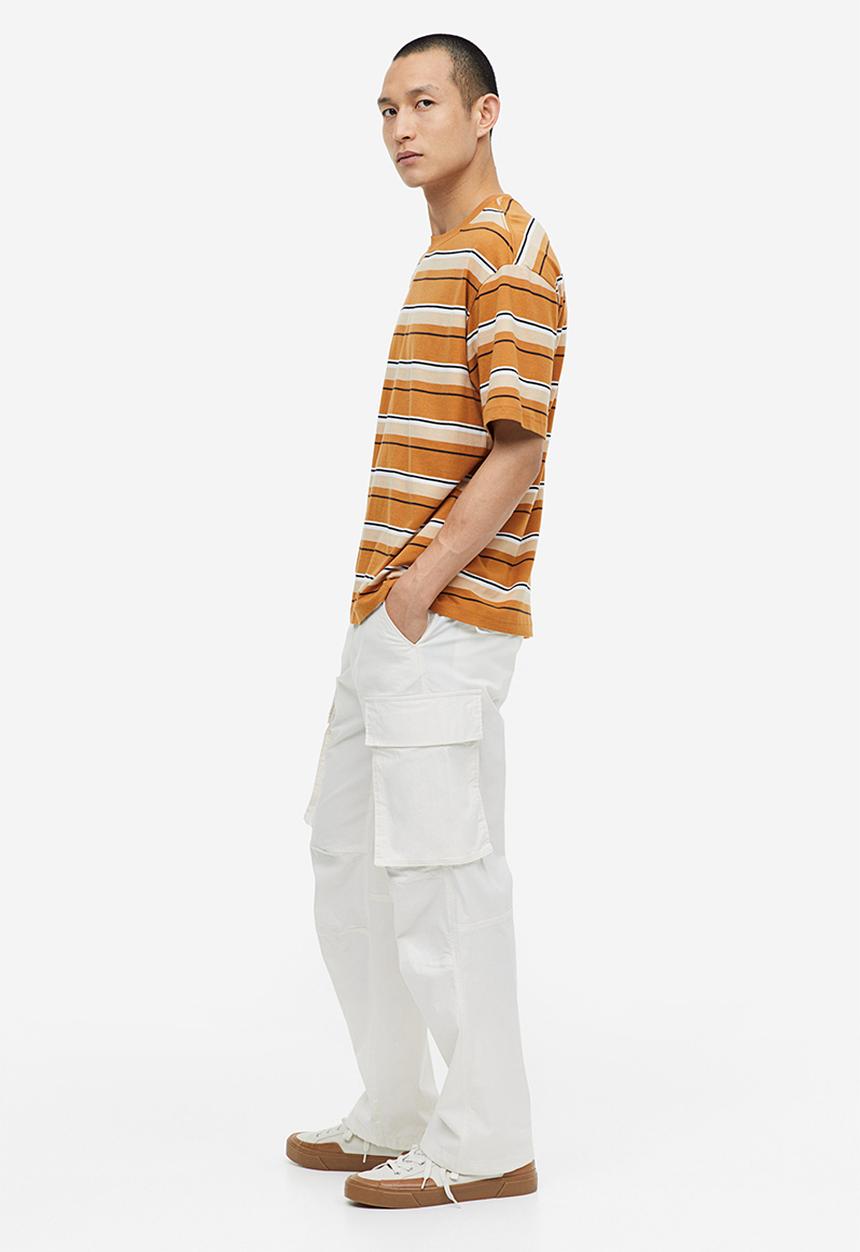 H&M - Relaxed fit cotton T-shirt - dark beige striped