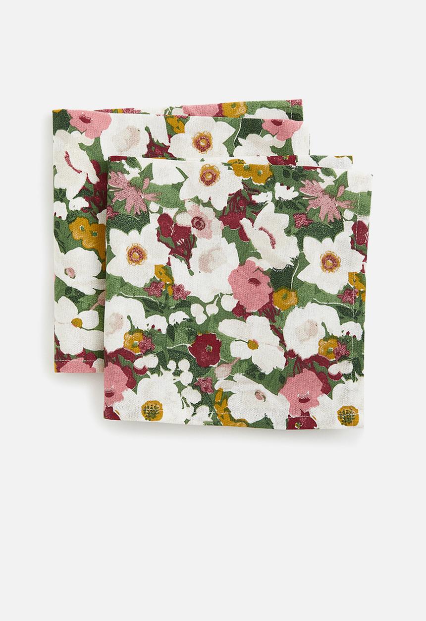 H&M - 2 Pack cotton napkins - green/floral