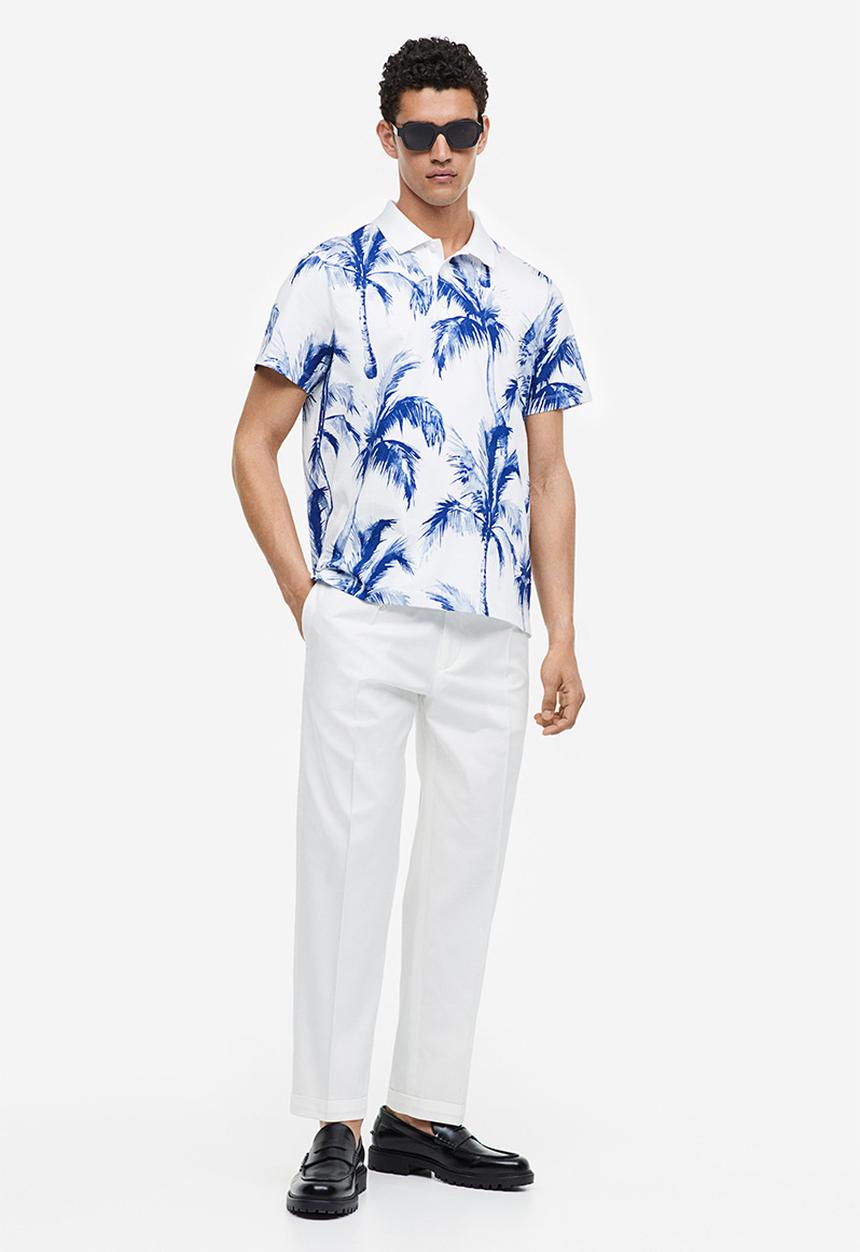 H&M - Regular fit printed polo shirt - white palm trees